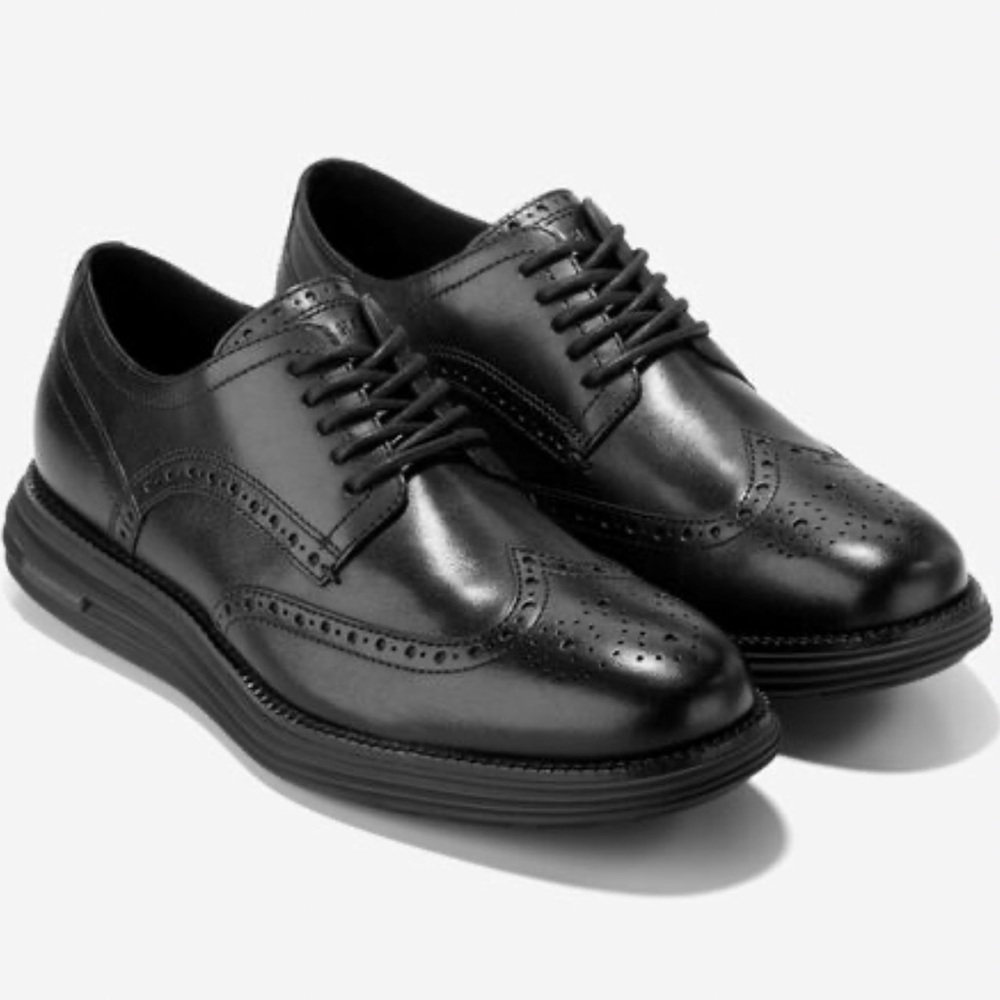 ▪️ COLE HAHN ▪️ Grand Short Wing Tip Black Leather Shoes - NEW IN BOX Size 10.5